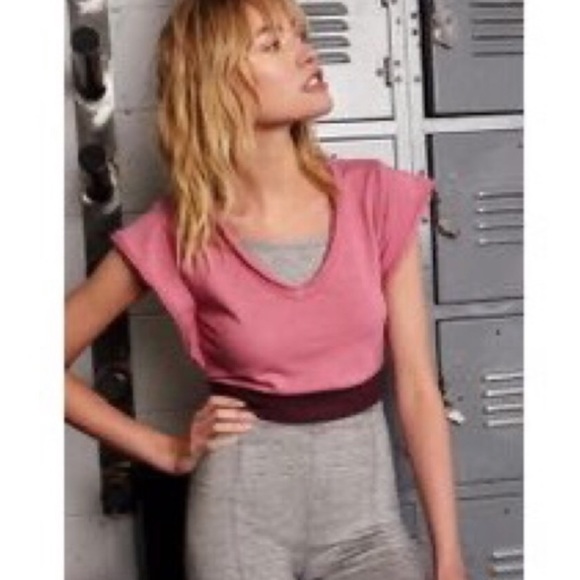 Free People Movement pink v neck crop knit tee M